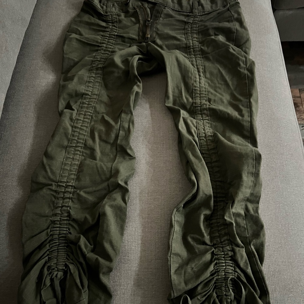 Green cargo style tie leg pants